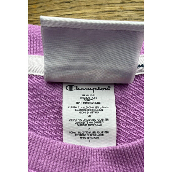 Champion Sweatshirt Women's Small Pink Pullover Crew Neck Puff Sleeve Athletic - Picture 6 of 12